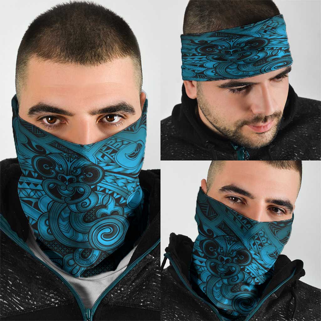 Aotearoa Maori Hei Tiki Neck Gaiter Kikorangi Kowhaiwhai Puhoro Motif
