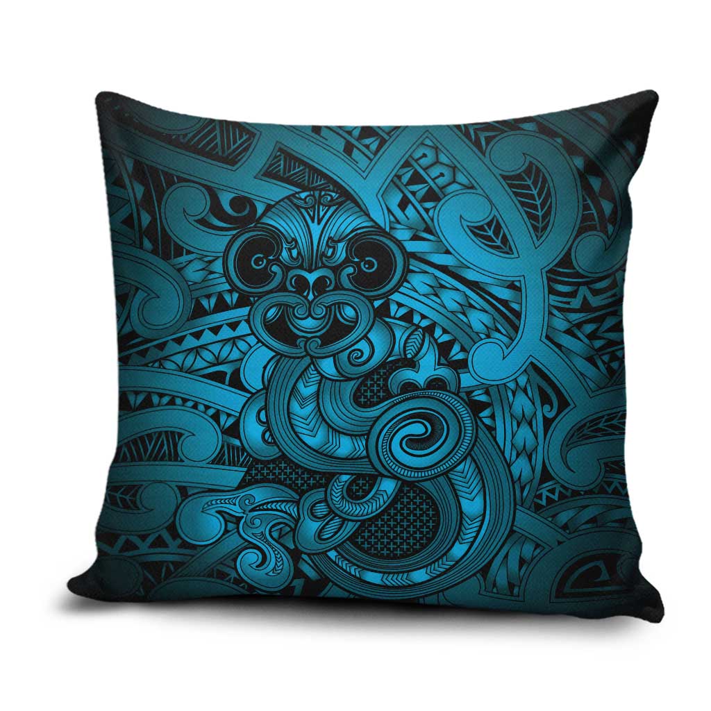 Aotearoa Maori Hei Tiki Pillow Cover Kikorangi Kowhaiwhai Puhoro Motif