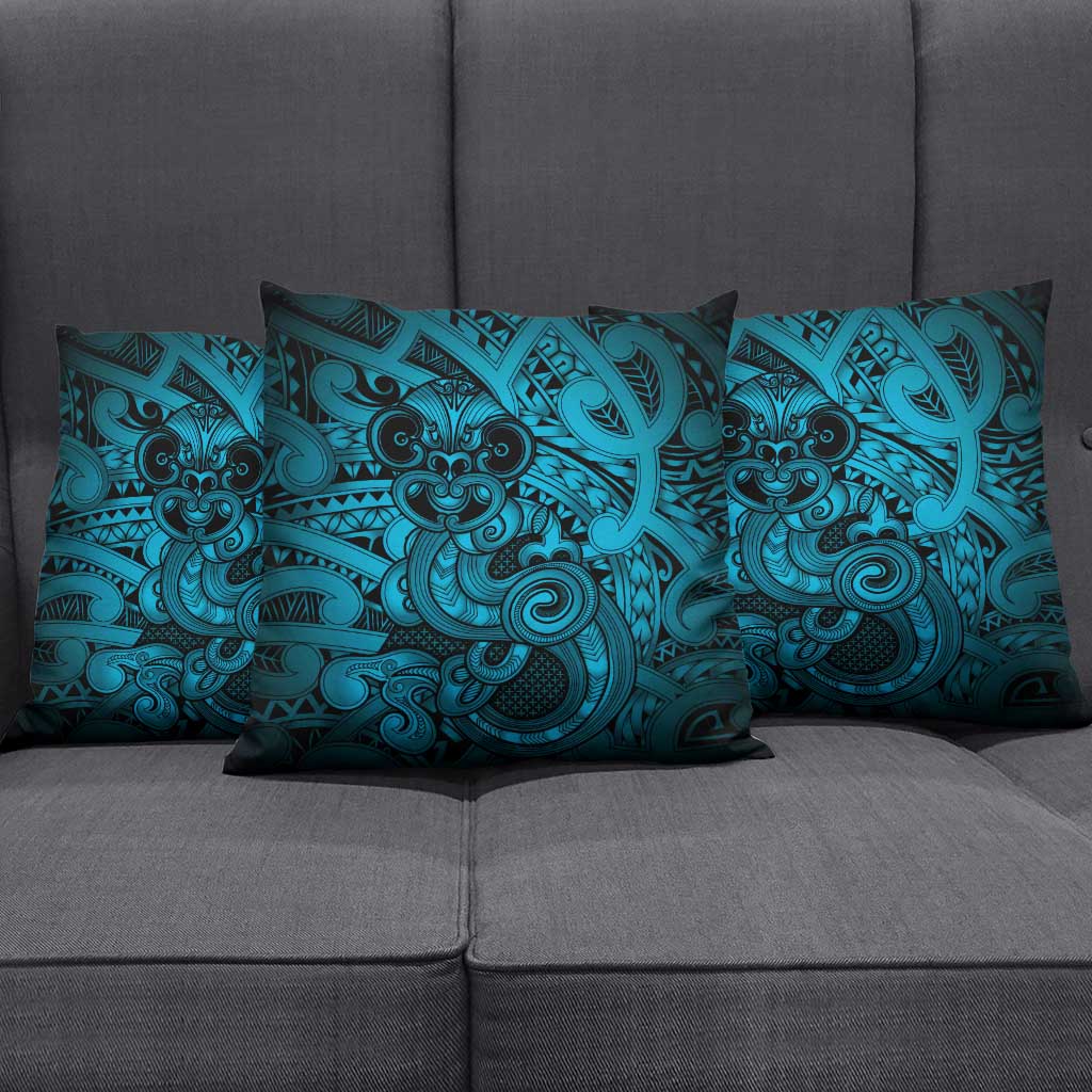 Aotearoa Maori Hei Tiki Pillow Cover Kikorangi Kowhaiwhai Puhoro Motif
