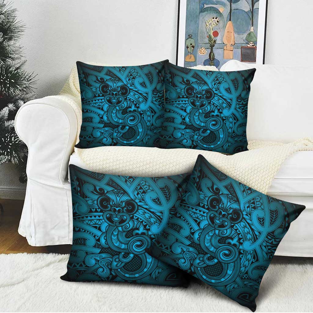 Aotearoa Maori Hei Tiki Pillow Cover Kikorangi Kowhaiwhai Puhoro Motif