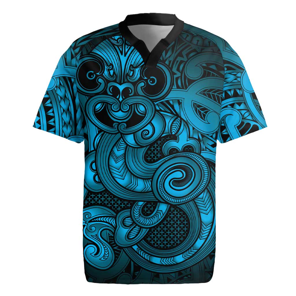 Aotearoa Maori Hei Tiki Rugby Jersey Kikorangi Kowhaiwhai Puhoro Motif