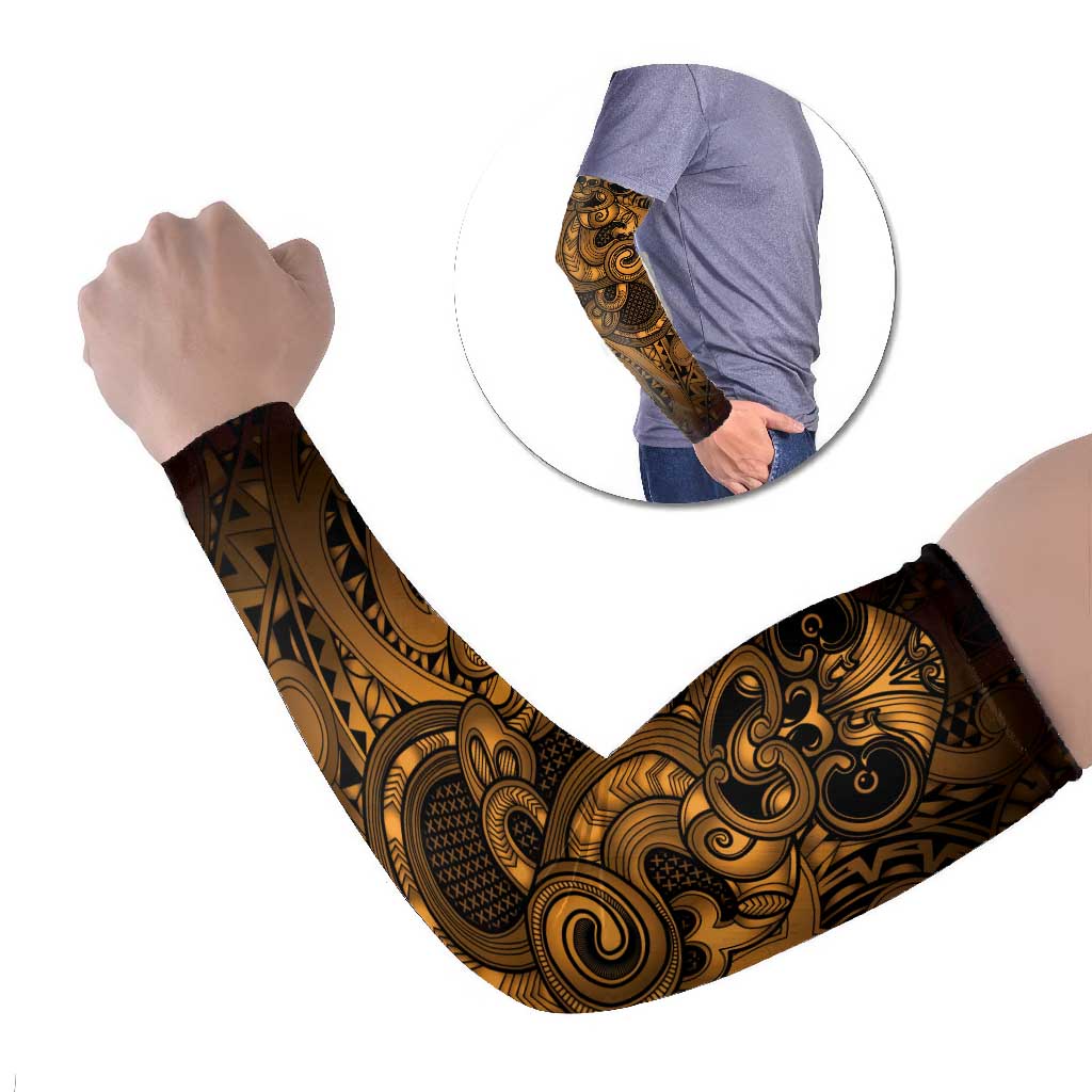 Aotearoa Maori Hei Tiki Arm Sleeves Koura Kowhaiwhai Puhoro Motif LT9 Set of 2 Gold - Polynesian Pride