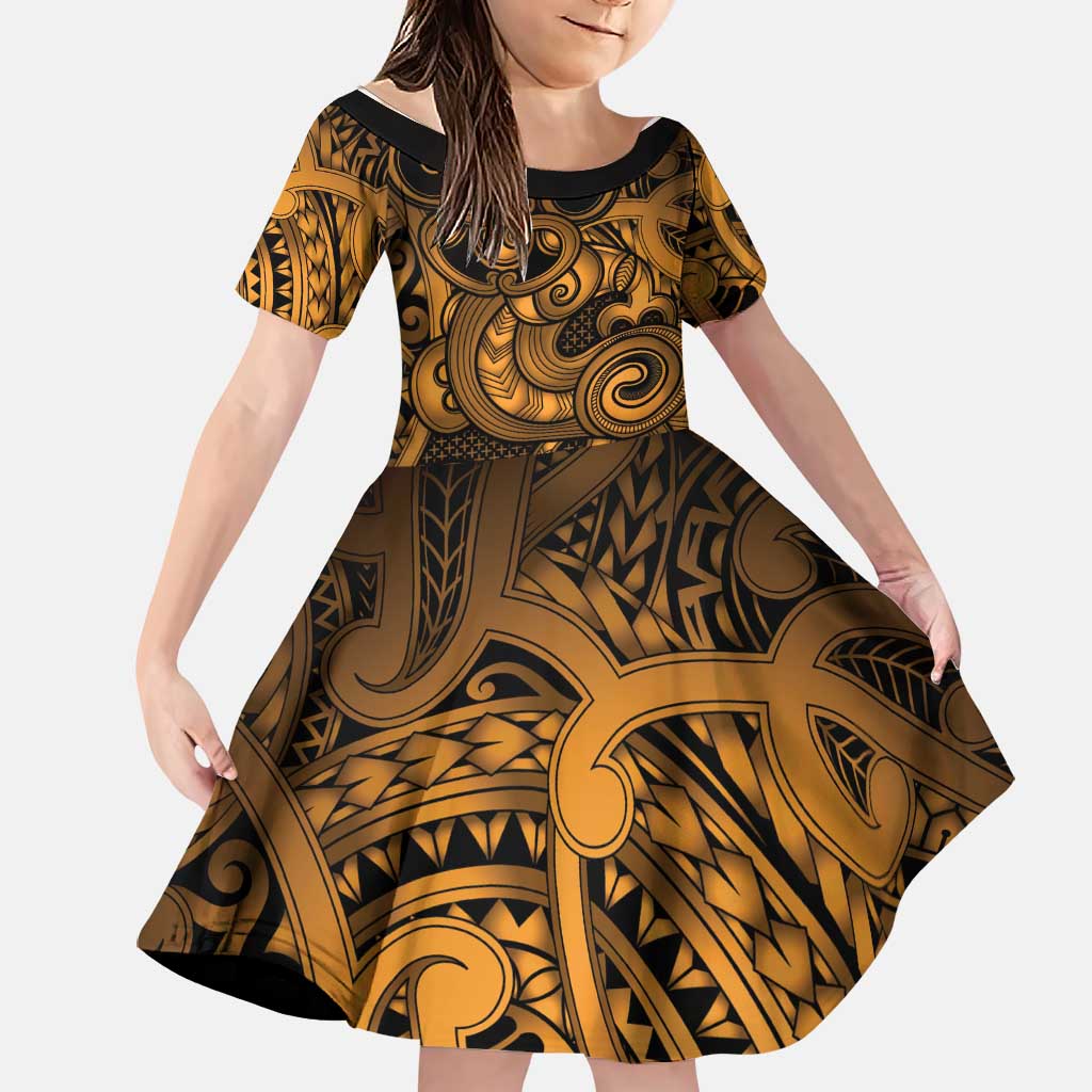Aotearoa Maori Hei Tiki Family Matching Off The Shoulder Long Sleeve Dress and Hawaiian Shirt Koura Kowhaiwhai Puhoro Motif