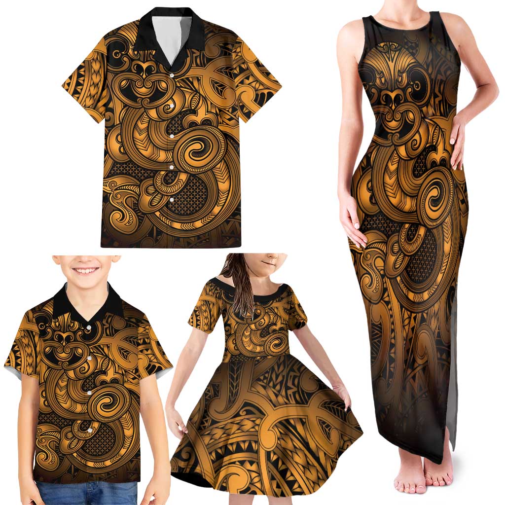 Aotearoa Maori Hei Tiki Family Matching Tank Maxi Dress and Hawaiian Shirt Koura Kowhaiwhai Puhoro Motif