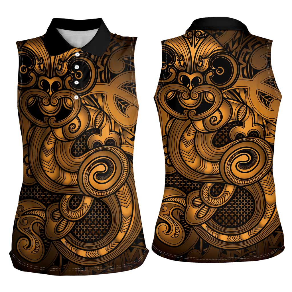 Aotearoa Maori Hei Tiki Women Sleeveless Polo Shirt Koura Kowhaiwhai Puhoro Motif