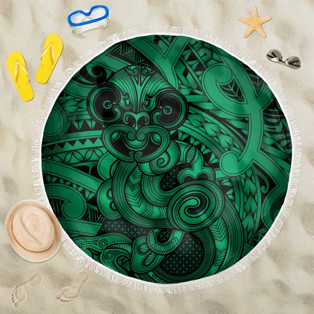 Aotearoa Maori Hei Tiki Beach Blanket Kakariki Kowhaiwhai Puhoro Motif