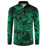 Aotearoa Maori Hei Tiki Button Sweatshirt Kakariki Kowhaiwhai Puhoro Motif