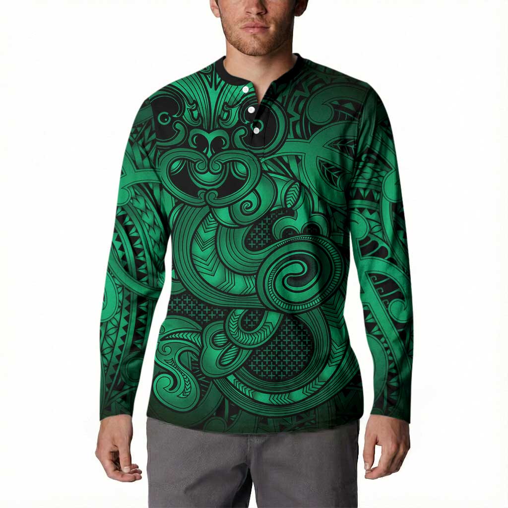 Aotearoa Maori Hei Tiki Button Sweatshirt Kakariki Kowhaiwhai Puhoro Motif