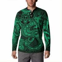 Aotearoa Maori Hei Tiki Button Sweatshirt Kakariki Kowhaiwhai Puhoro Motif