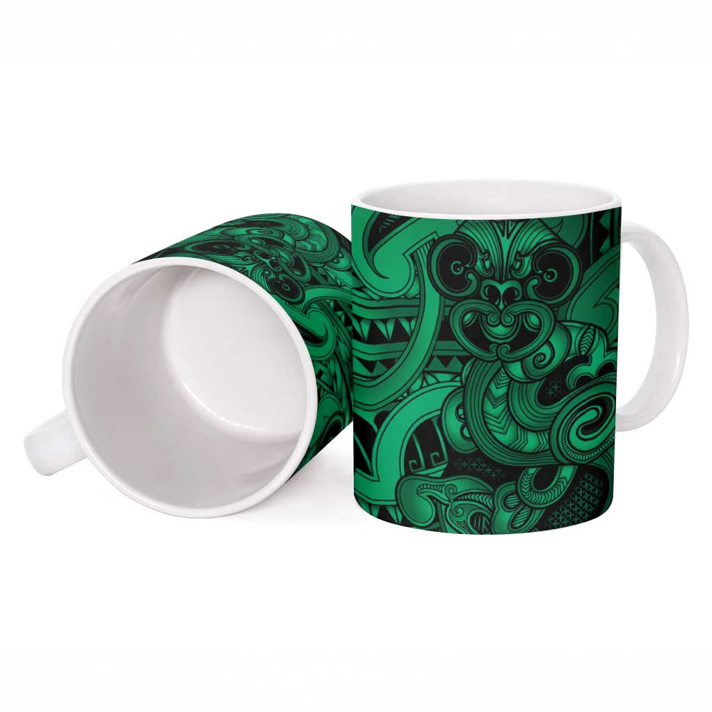 Aotearoa Maori Hei Tiki Ceramic Mug Kakariki Kowhaiwhai Puhoro Motif LT9 - Polynesian Pride