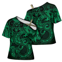 Aotearoa Maori Hei Tiki Cross Shoulder Shirt Kakariki Kowhaiwhai Puhoro Motif