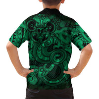 Aotearoa Maori Hei Tiki Family Matching Off Shoulder Short Dress and Hawaiian Shirt Kakariki Kowhaiwhai Puhoro Motif