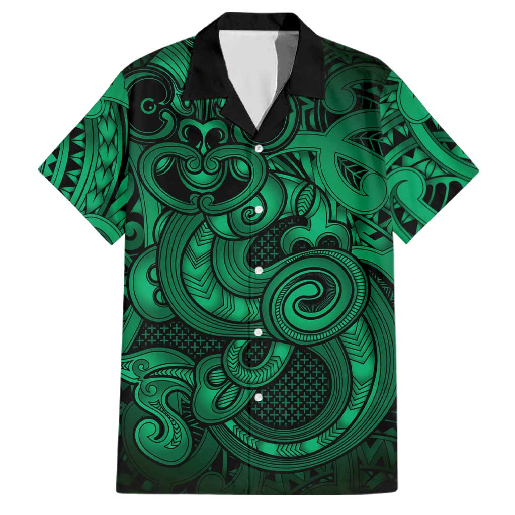 Aotearoa Maori Hei Tiki Family Matching Off Shoulder Short Dress and Hawaiian Shirt Kakariki Kowhaiwhai Puhoro Motif