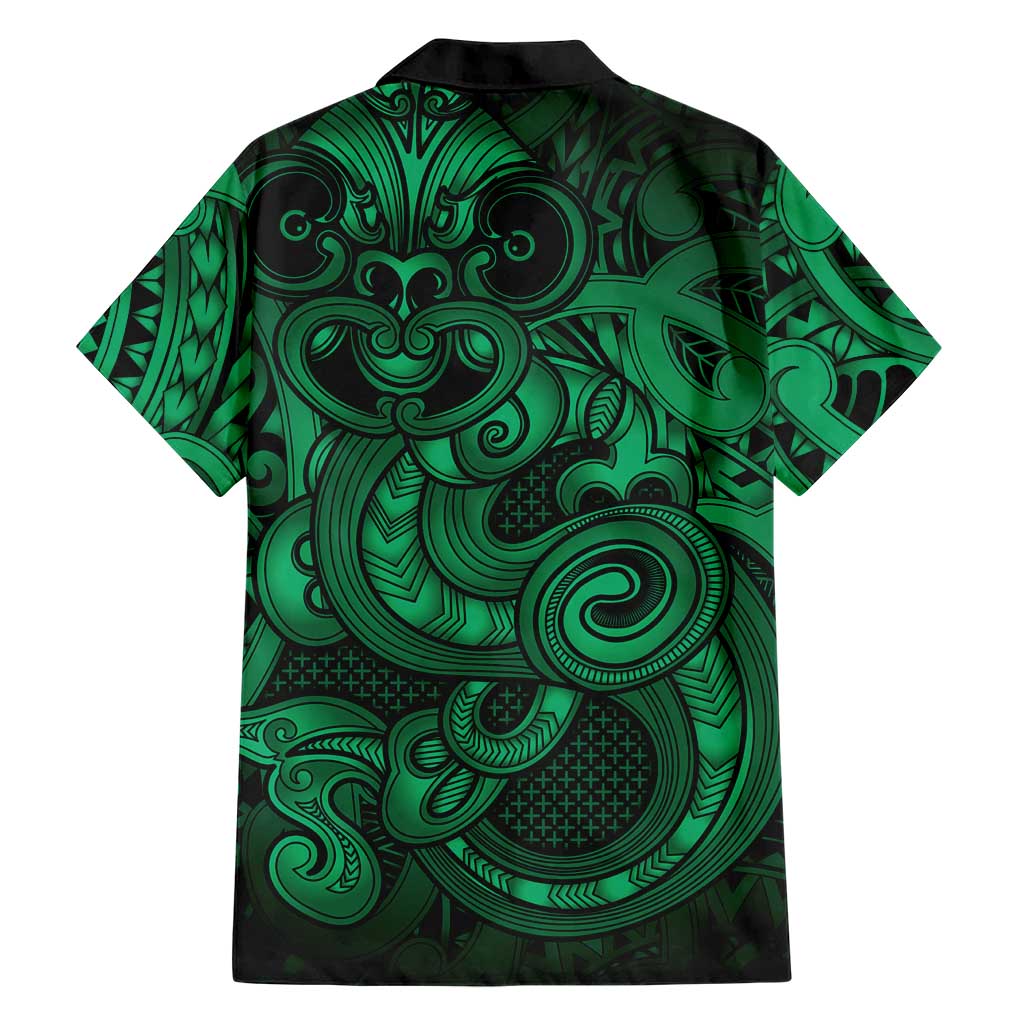 Aotearoa Maori Hei Tiki Family Matching Off Shoulder Short Dress and Hawaiian Shirt Kakariki Kowhaiwhai Puhoro Motif