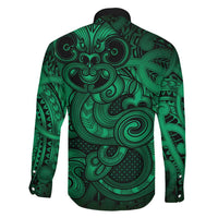 Aotearoa Maori Hei Tiki Family Matching Off Shoulder Short Dress and Hawaiian Shirt Kakariki Kowhaiwhai Puhoro Motif