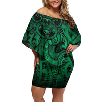 Aotearoa Maori Hei Tiki Family Matching Off Shoulder Short Dress and Hawaiian Shirt Kakariki Kowhaiwhai Puhoro Motif