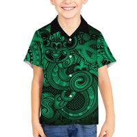 Aotearoa Maori Hei Tiki Kid Hawaiian Shirt Kakariki Kowhaiwhai Puhoro Motif