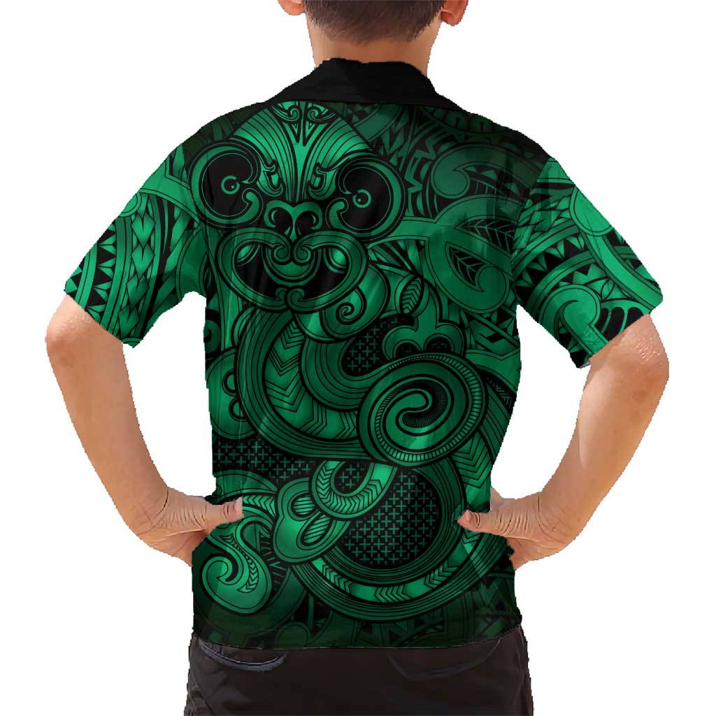 Aotearoa Maori Hei Tiki Kid Hawaiian Shirt Kakariki Kowhaiwhai Puhoro Motif