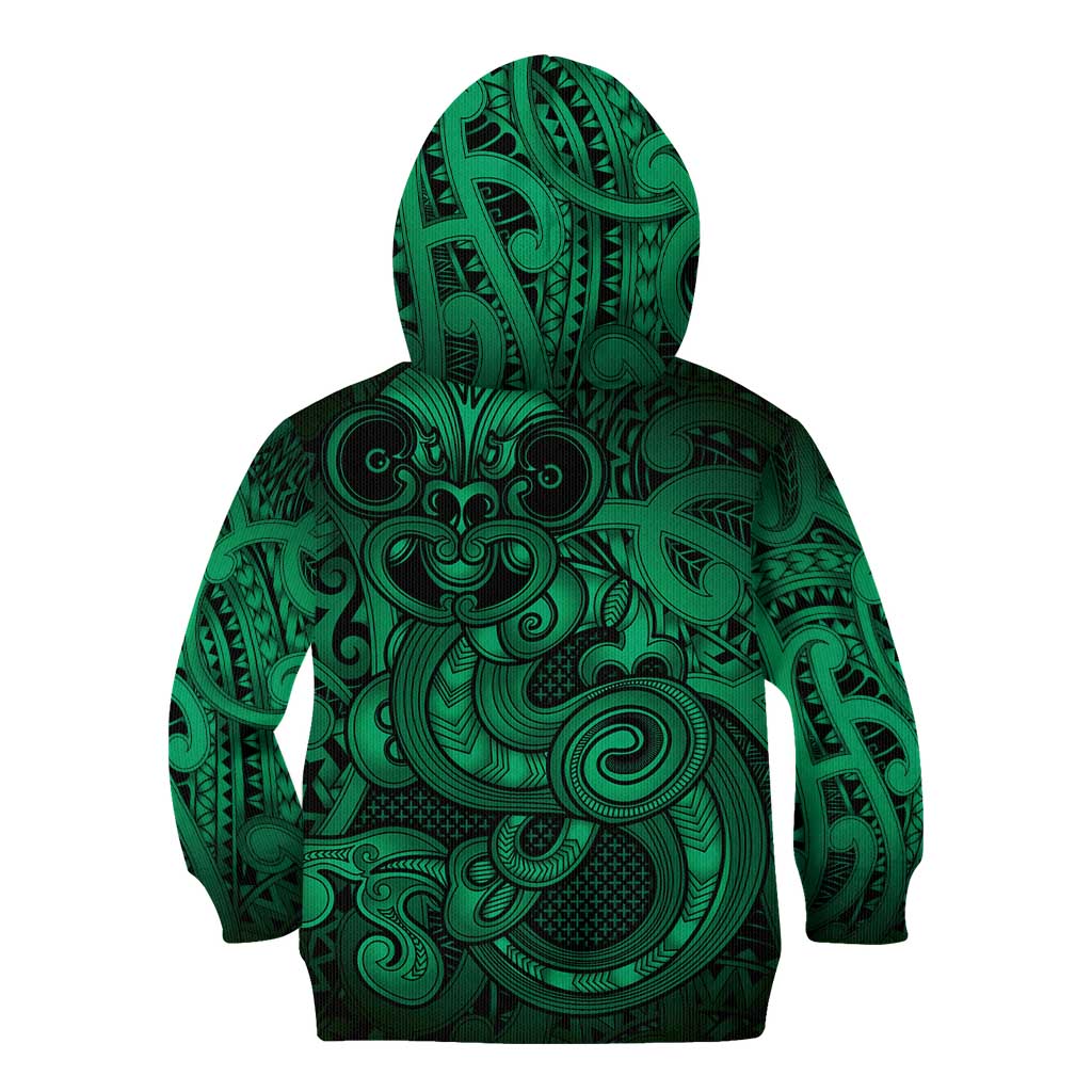 Aotearoa Maori Hei Tiki Kid Hoodie Kakariki Kowhaiwhai Puhoro Motif