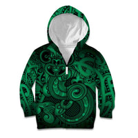 Aotearoa Maori Hei Tiki Kid Hoodie Kakariki Kowhaiwhai Puhoro Motif
