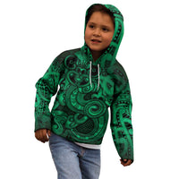 Aotearoa Maori Hei Tiki Kid Hoodie Kakariki Kowhaiwhai Puhoro Motif