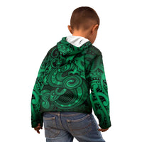 Aotearoa Maori Hei Tiki Kid Hoodie Kakariki Kowhaiwhai Puhoro Motif
