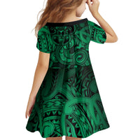 Aotearoa Maori Hei Tiki Kid Short Sleeve Dress Kakariki Kowhaiwhai Puhoro Motif