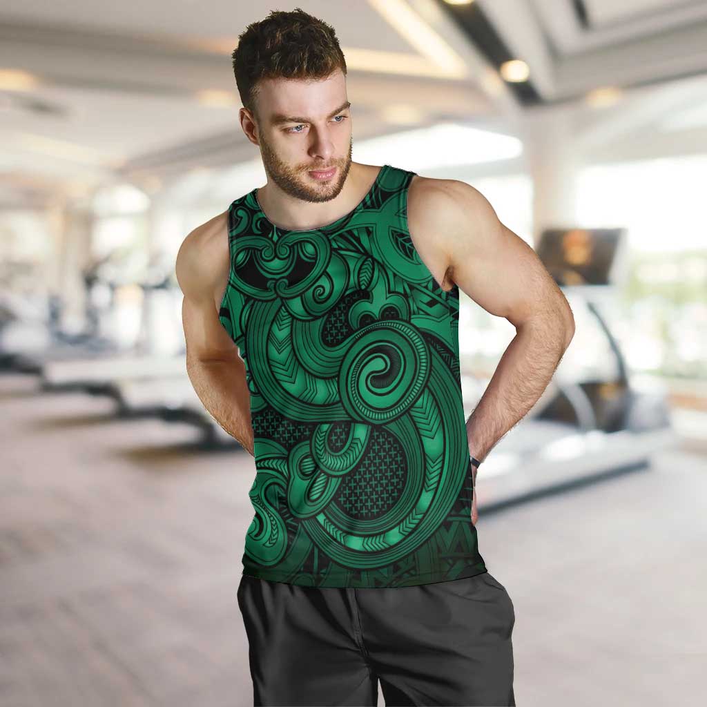 Aotearoa Maori Hei Tiki Men Tank Top Kakariki Kowhaiwhai Puhoro Motif
