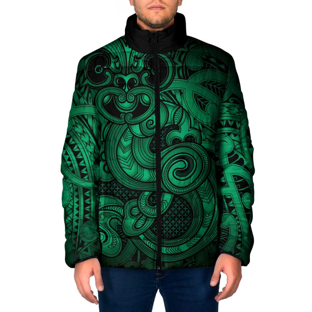 Aotearoa Maori Hei Tiki Padded Jacket Kakariki Kowhaiwhai Puhoro Motif