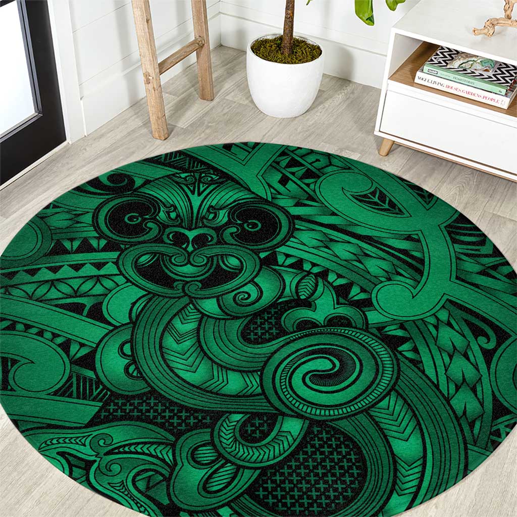 Aotearoa Maori Hei Tiki Round Carpet Kakariki Kowhaiwhai Puhoro Motif