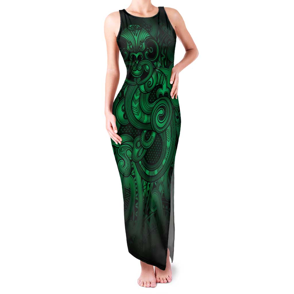 Aotearoa Maori Hei Tiki Tank Maxi Dress Kakariki Kowhaiwhai Puhoro Motif