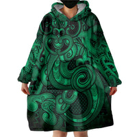 Aotearoa Maori Hei Tiki Wearable Blanket Hoodie Kakariki Kowhaiwhai Puhoro Motif
