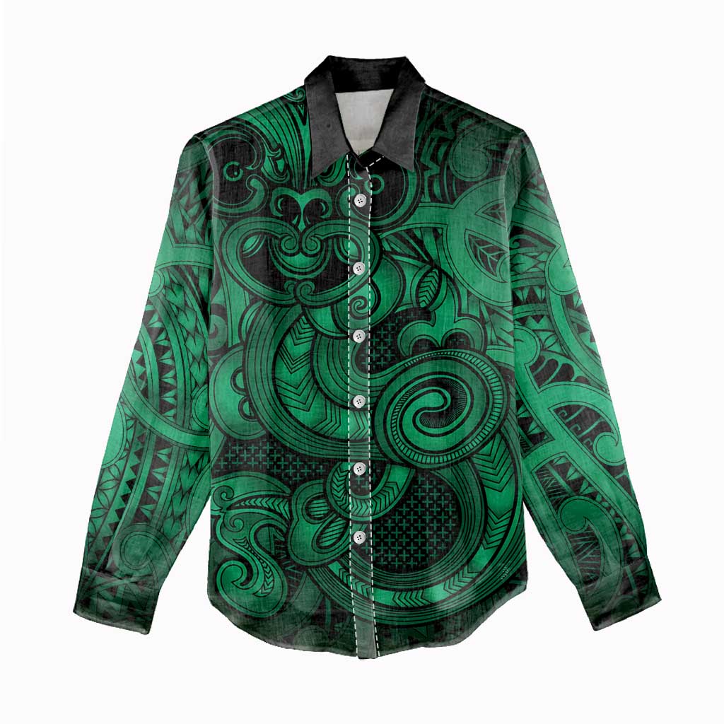 Aotearoa Maori Hei Tiki Women Casual Shirt Kakariki Kowhaiwhai Puhoro Motif