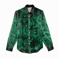 Aotearoa Maori Hei Tiki Women Casual Shirt Kakariki Kowhaiwhai Puhoro Motif