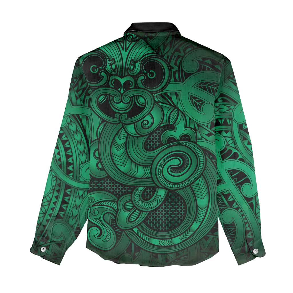 Aotearoa Maori Hei Tiki Women Casual Shirt Kakariki Kowhaiwhai Puhoro Motif
