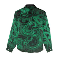 Aotearoa Maori Hei Tiki Women Casual Shirt Kakariki Kowhaiwhai Puhoro Motif