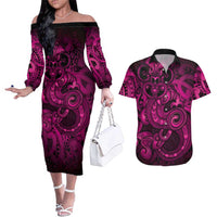 Aotearoa Maori Hei Tiki Couples Matching Off The Shoulder Long Sleeve Dress and Hawaiian Shirt Mawhero Kowhaiwhai Puhoro Motif