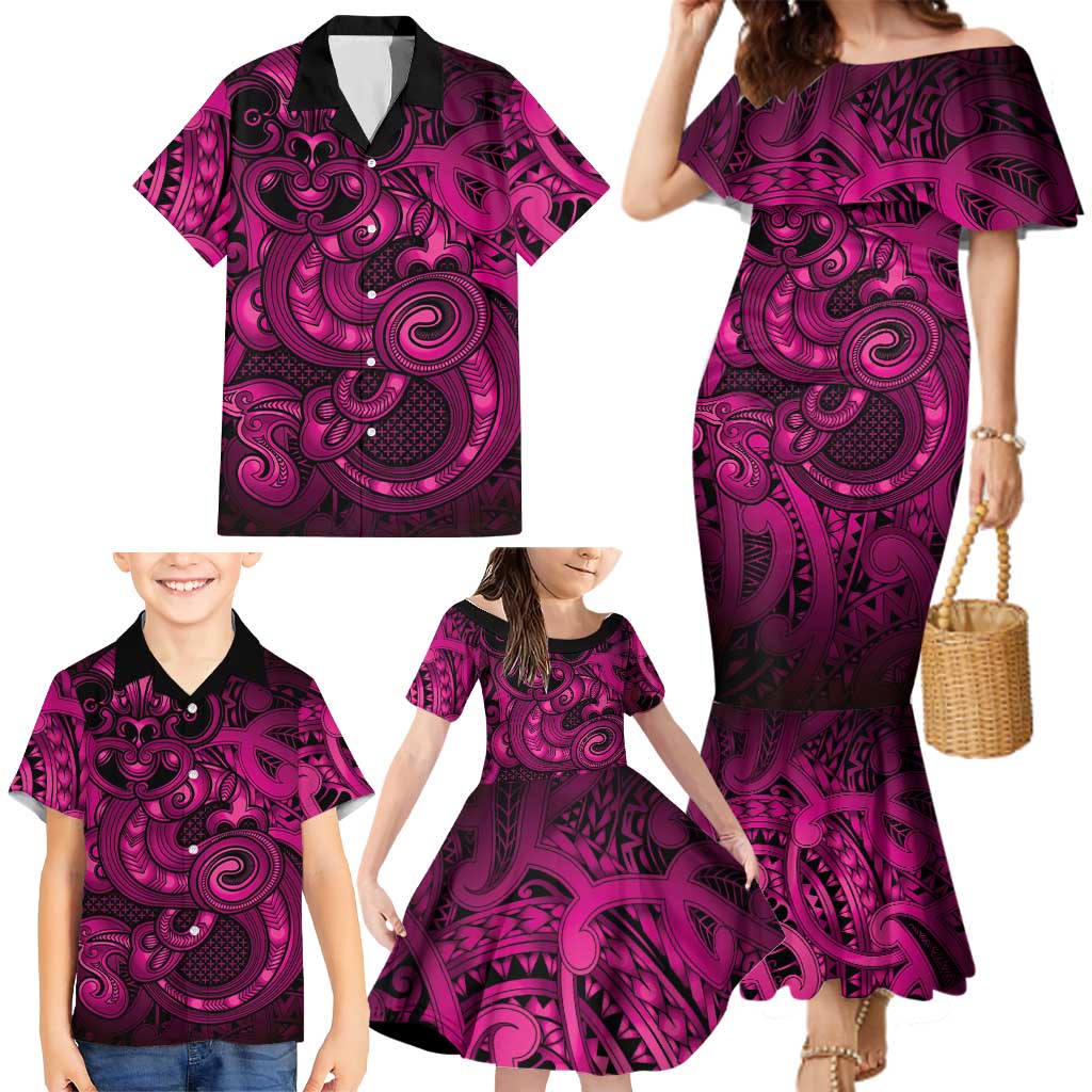 Aotearoa Maori Hei Tiki Family Matching Mermaid Dress and Hawaiian Shirt Mawhero Kowhaiwhai Puhoro Motif