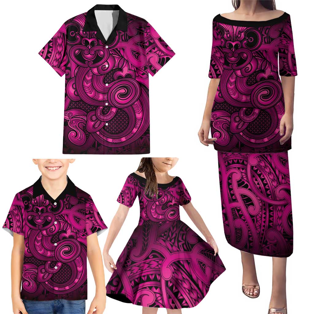 Aotearoa Maori Hei Tiki Family Matching Puletasi and Hawaiian Shirt Mawhero Kowhaiwhai Puhoro Motif