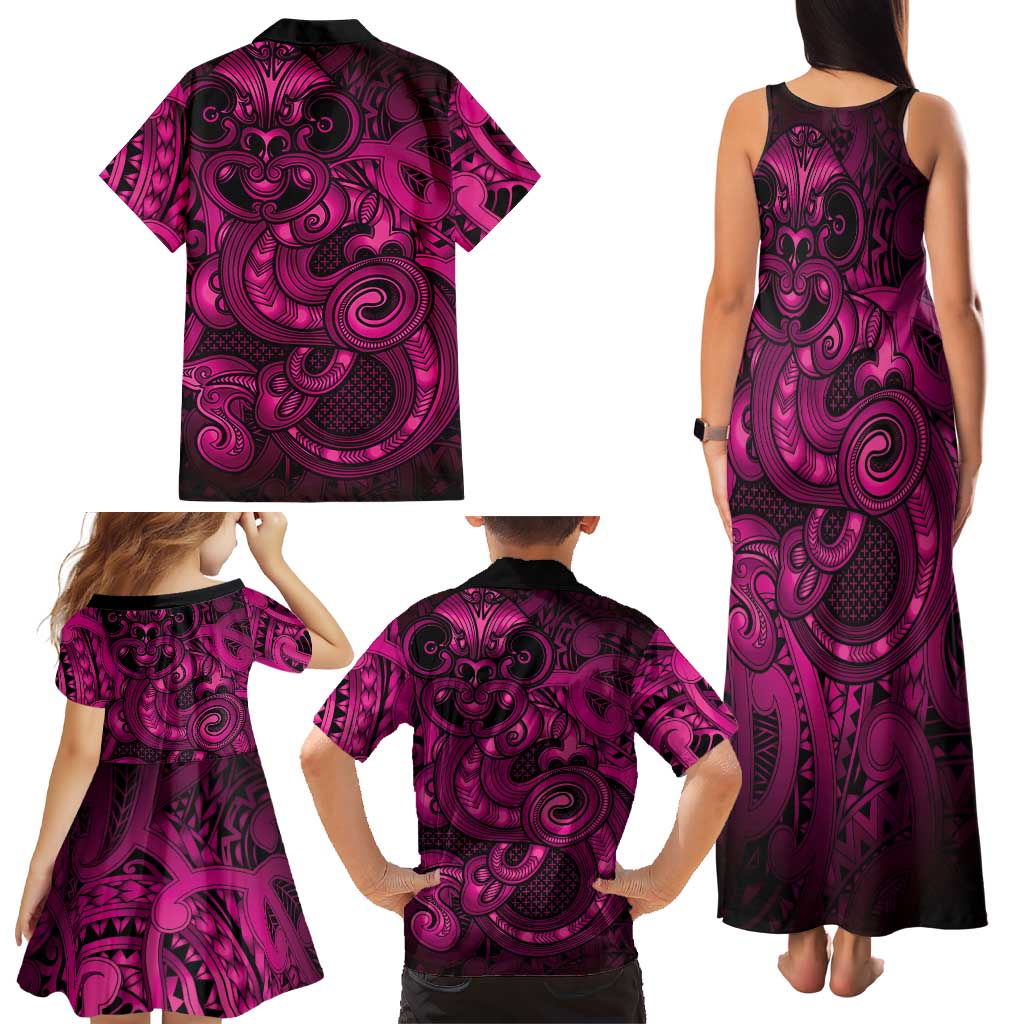 Aotearoa Maori Hei Tiki Family Matching Tank Maxi Dress and Hawaiian Shirt Mawhero Kowhaiwhai Puhoro Motif