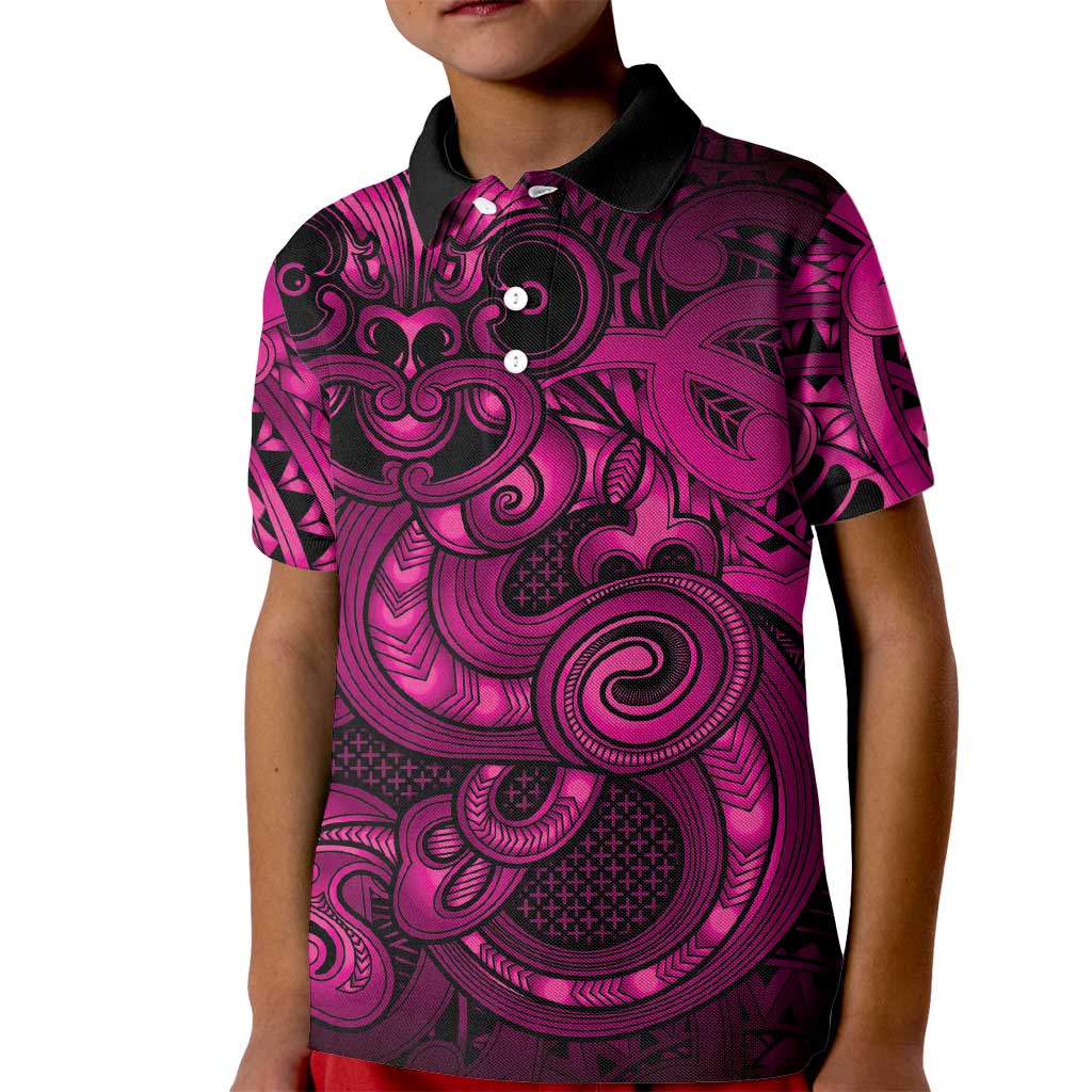 Aotearoa Maori Hei Tiki Kid Polo Shirt Mawhero Kowhaiwhai Puhoro Motif
