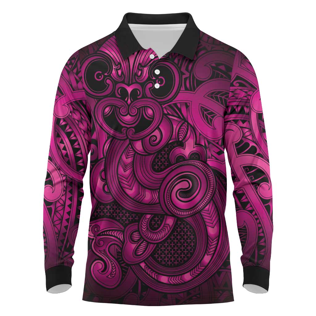 Aotearoa Maori Hei Tiki Long Sleeve Polo Shirt Mawhero Kowhaiwhai Puhoro Motif