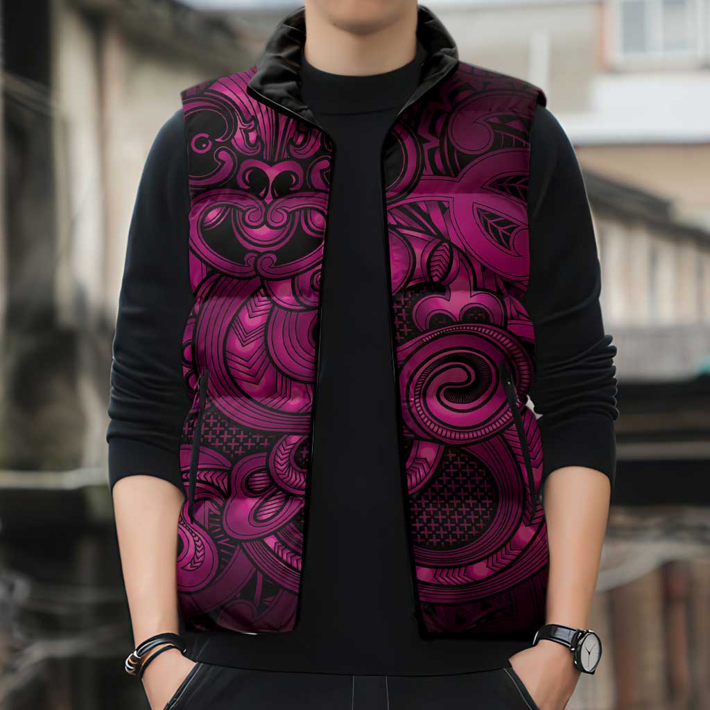 Aotearoa Maori Hei Tiki Sleeveless Puffer Jacket Mawhero Kowhaiwhai Puhoro Motif