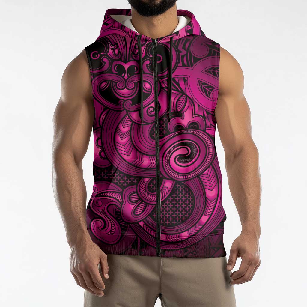 Aotearoa Maori Hei Tiki Sleeveless Zip Hoodie Mawhero Kowhaiwhai Puhoro Motif
