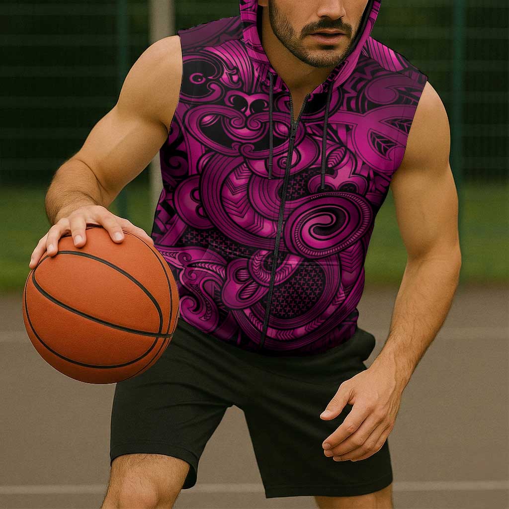 Aotearoa Maori Hei Tiki Sleeveless Zip Hoodie Mawhero Kowhaiwhai Puhoro Motif