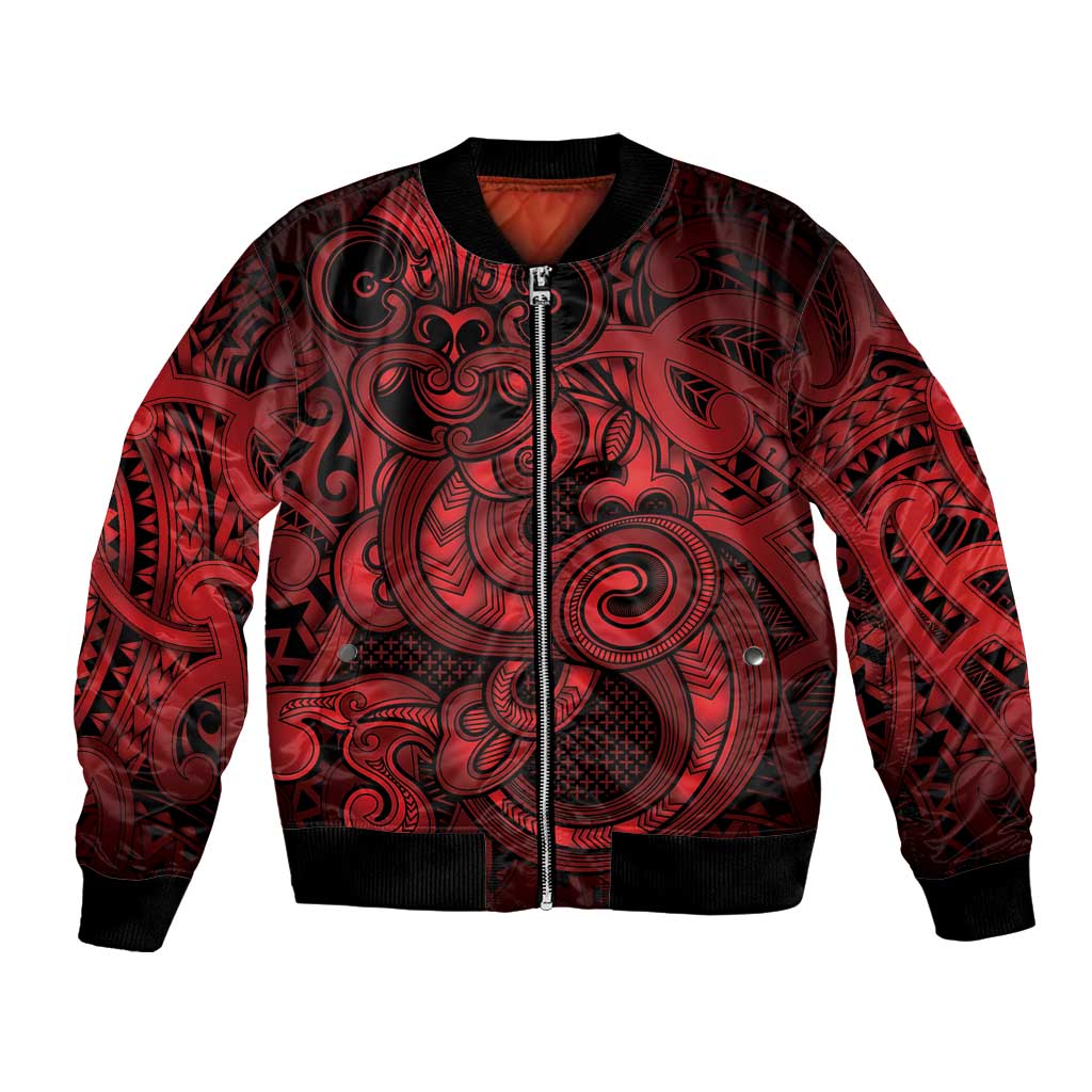 Aotearoa Maori Hei Tiki Bomber Jacket Whero Kowhaiwhai Puhoro Motif