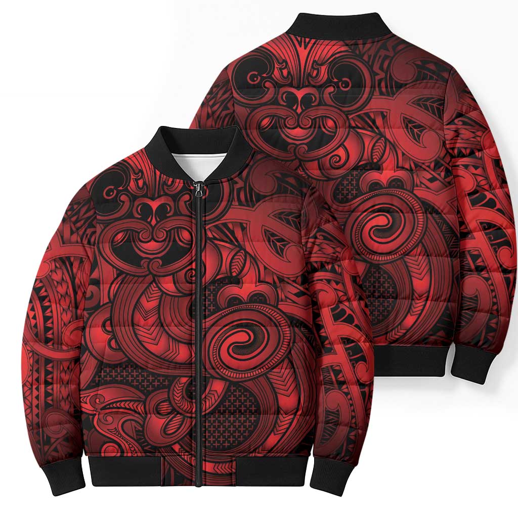 Aotearoa Maori Hei Tiki Bomber Puffer Jacket Whero Kowhaiwhai Puhoro Motif LT9 - Polynesian Pride
