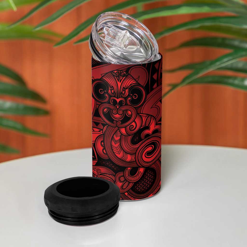 Aotearoa Maori Hei Tiki 4 in 1 Can Cooler Tumbler Whero Kowhaiwhai Puhoro Motif