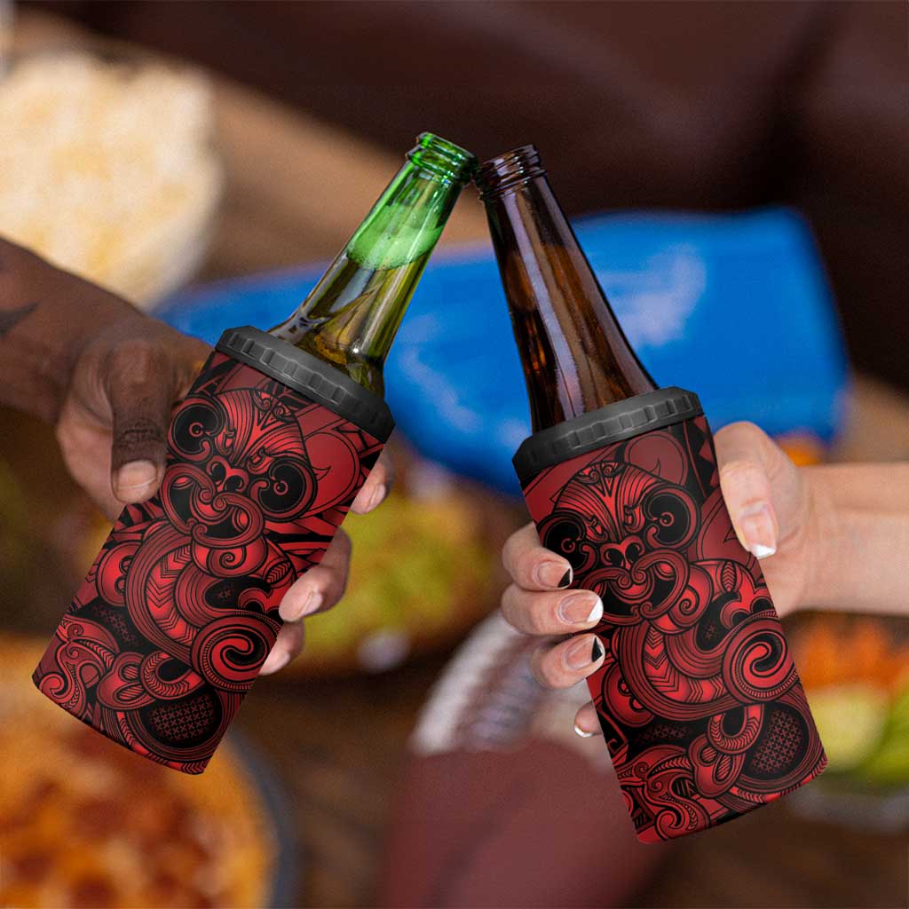Aotearoa Maori Hei Tiki 4 in 1 Can Cooler Tumbler Whero Kowhaiwhai Puhoro Motif