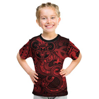 Aotearoa Maori Hei Tiki Kid T Shirt Whero Kowhaiwhai Puhoro Motif